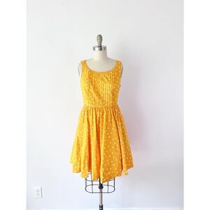 Anthropologie Polka Dot Dress Yellow Size 6 Pockets